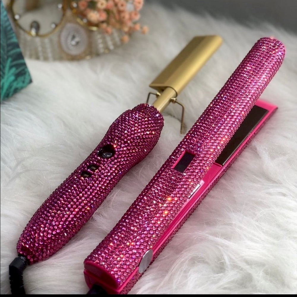 Jeweled hot comb with straightener